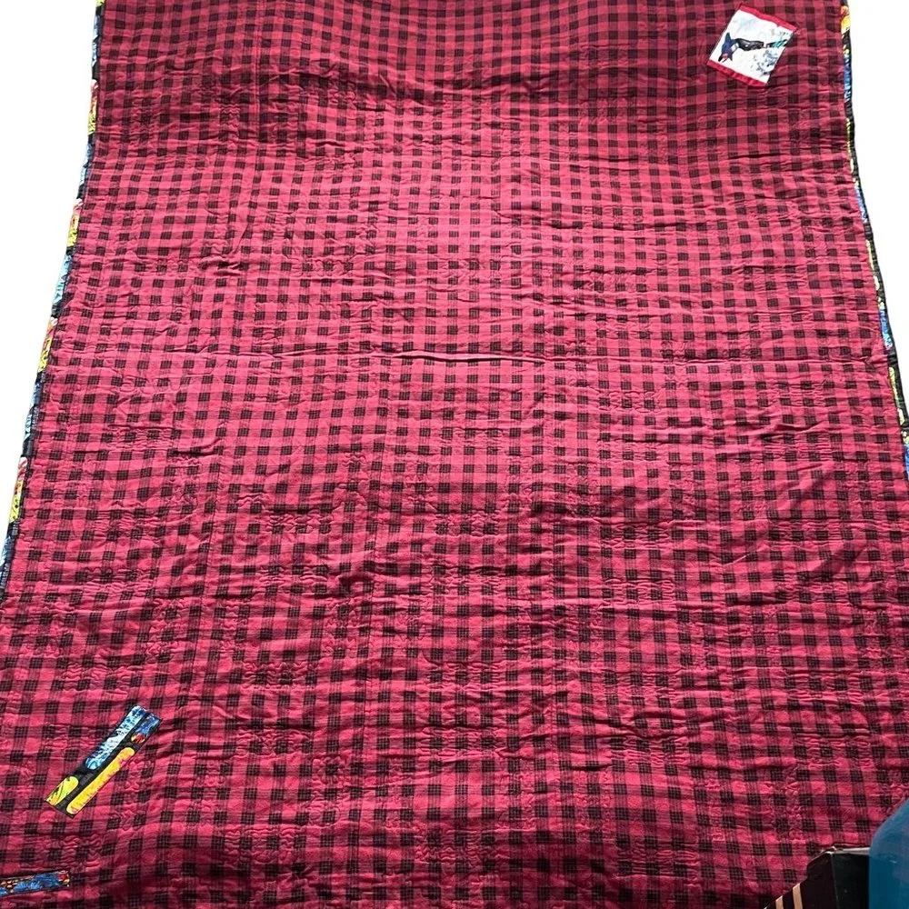 Handmade Patchwork Quilt Snowboarding Icon Pattern Multicolor Wilderness 57X78
